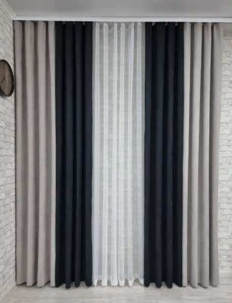 Комплект штор 1,5х2,8м Мікровелюр  Сіро-синій, турецькі однотонні