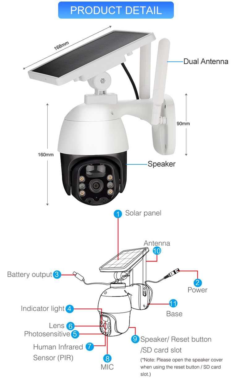 Câmara IP Vigilância • 1080P • 360º • WI-FI • Sem Fios • Solar+Bateria