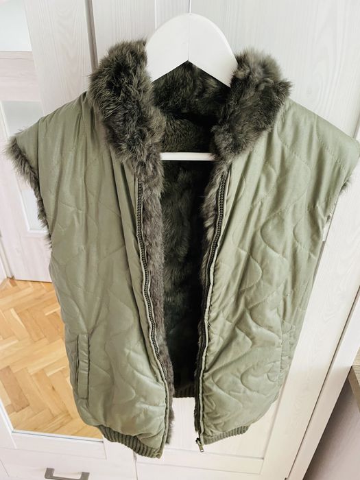 Futrzana kamizelka khaki M futro naturalne