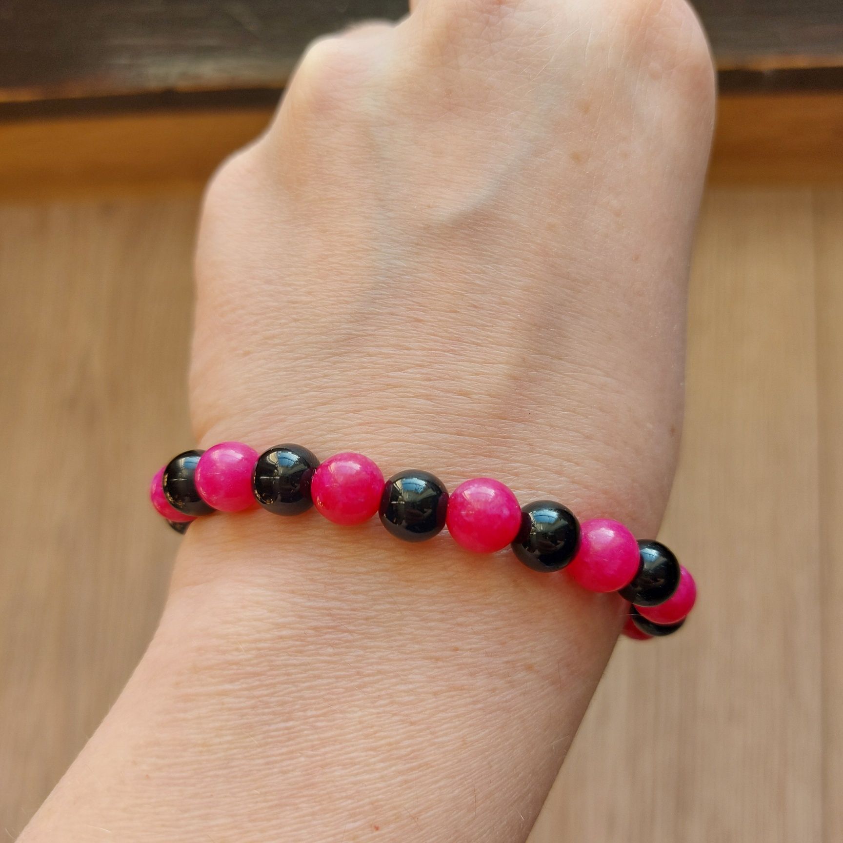 Bransoletka z kamieni naturalnych  jadeit + onyks