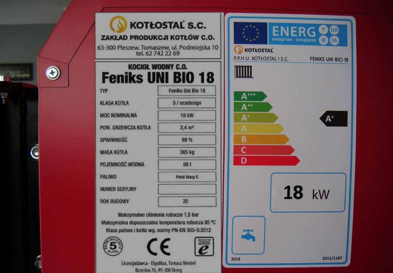 Kocioł co Feniks Uni Bio 18 kW pellet piec dofinansowanie 5 klasa eko