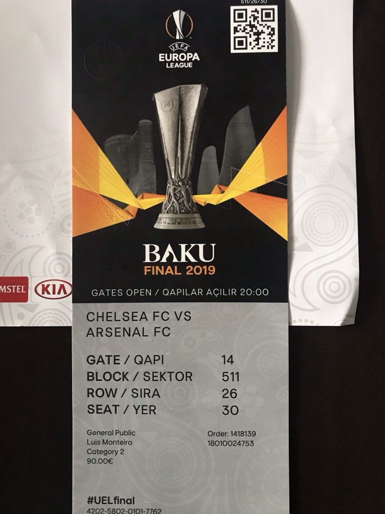 Bilhete Coleccao Liga Europa 2019