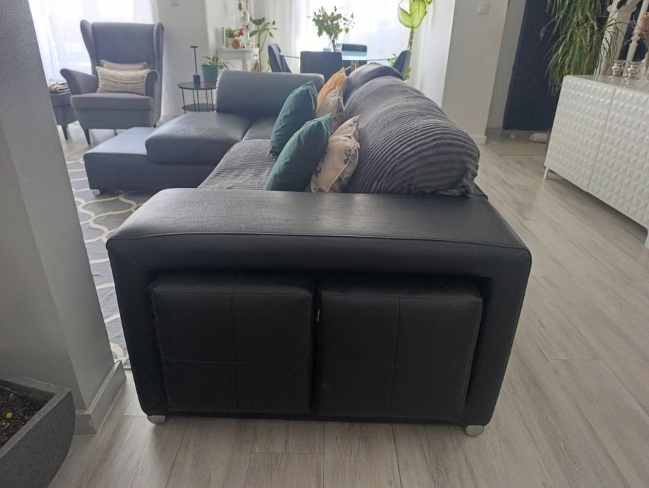 Sofá chaise longue (preto) pele.