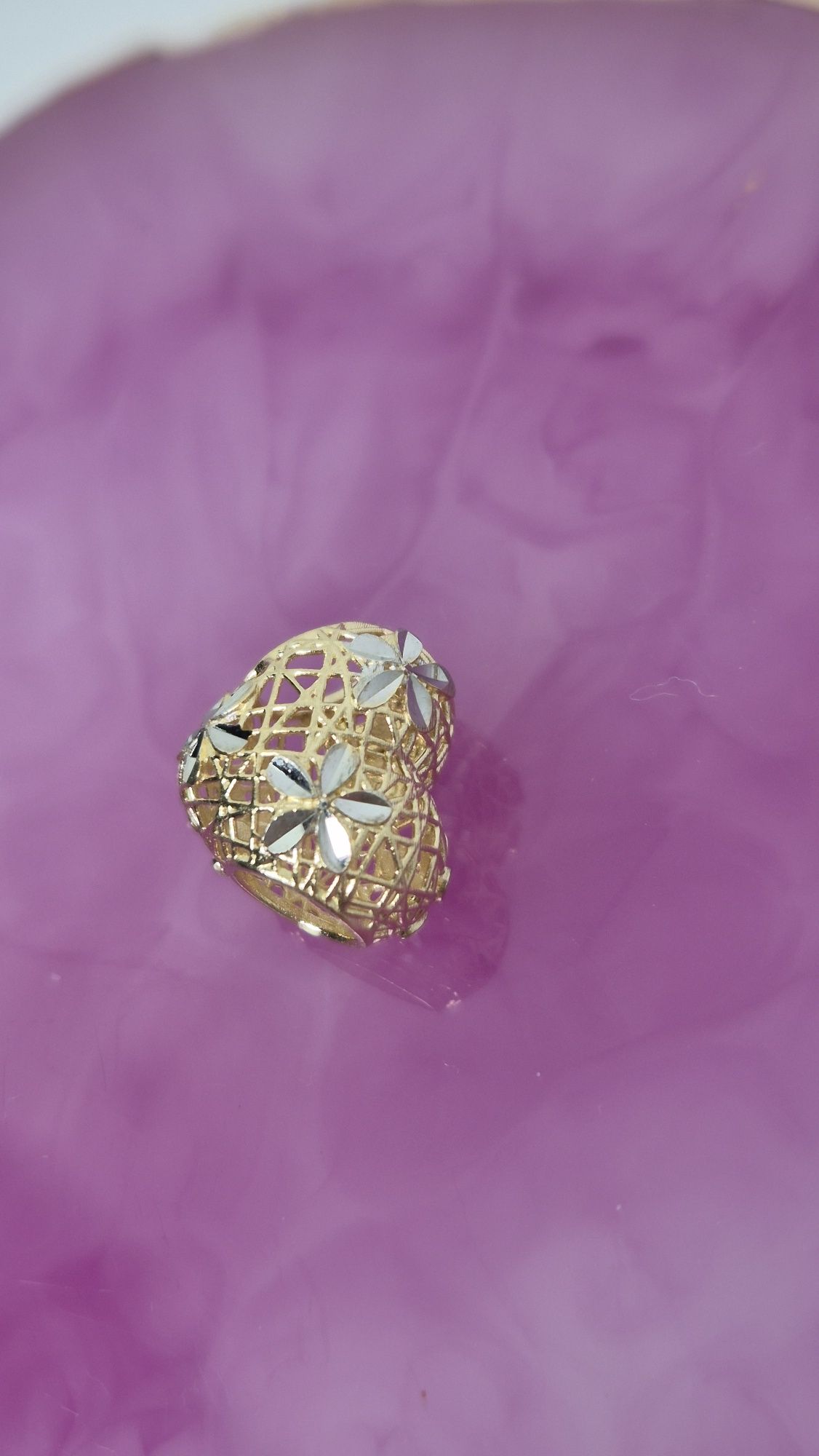 Nowy złoty charms do bransoletki typu Pandora serce dwa kolory złota