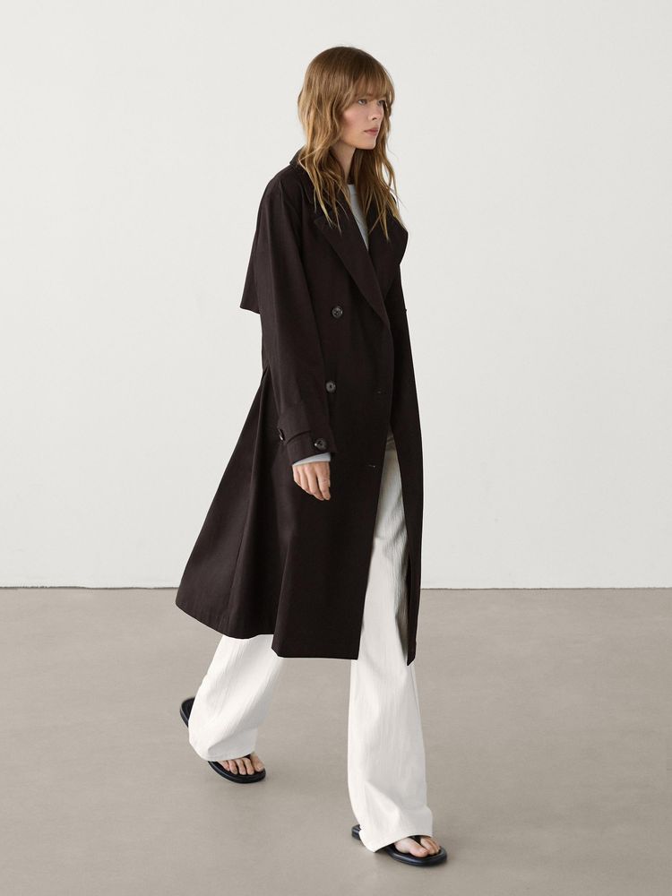 Massimo Dutti S длинный тренч с поясом пальто Массимо Дутти