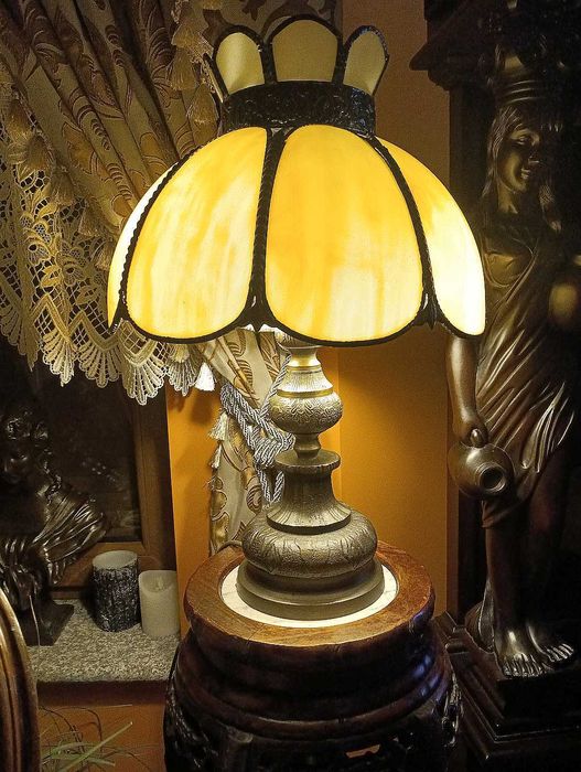 Stojąca - Gabinetowa - witrażowa Lampa - Brąz - 55 cm