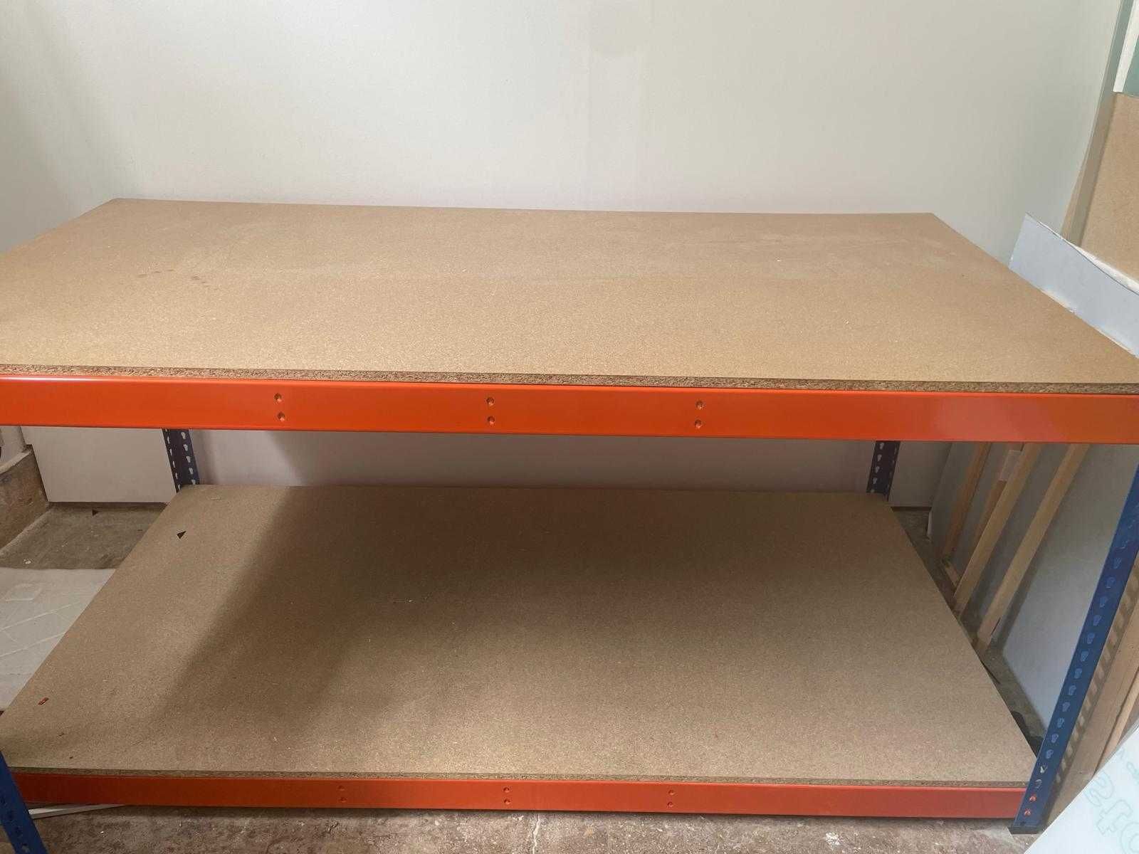 Mesa de Trabalho Azul Laranja Tampo + Prateleira MDF 914x2000x1000(mm)
