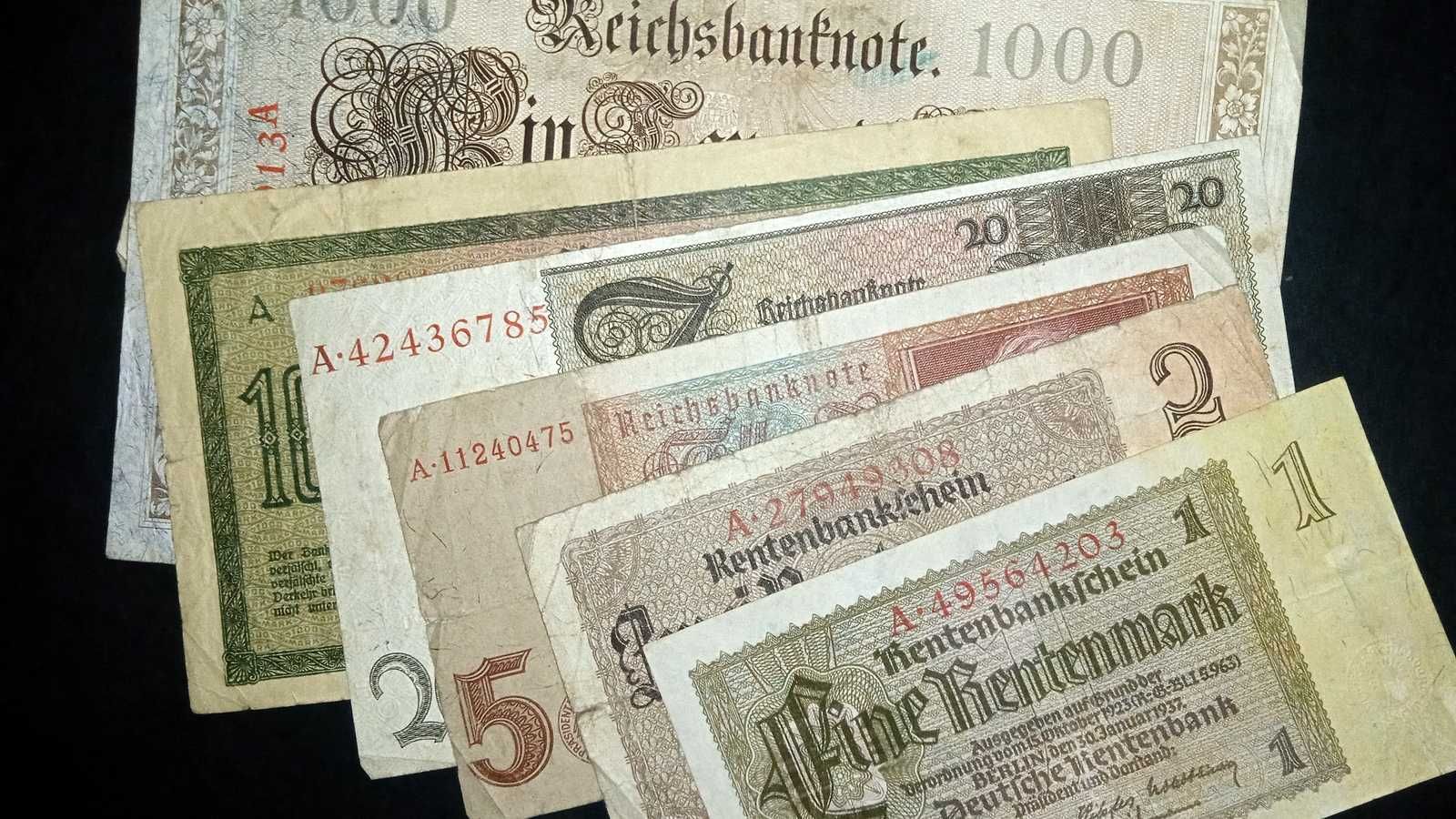 Banknoty Niemieckie zestaw 7 szt. pierwsza seria  A   Rzadkie