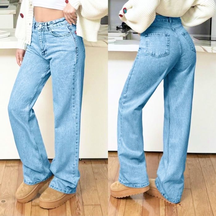 Spodnie Damskie jeansy wyższy stan poszerzana nogawki L