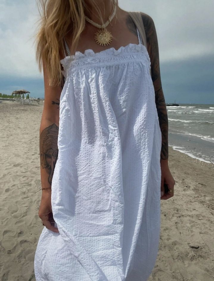 H&M długa białą bawełniana letnia sukienka na ramiączkach L/XL