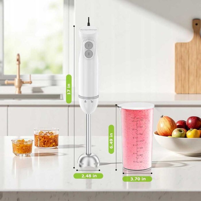 BONSENKITCHEN Blender ręczny BIAŁY HB3201 moc 1000W