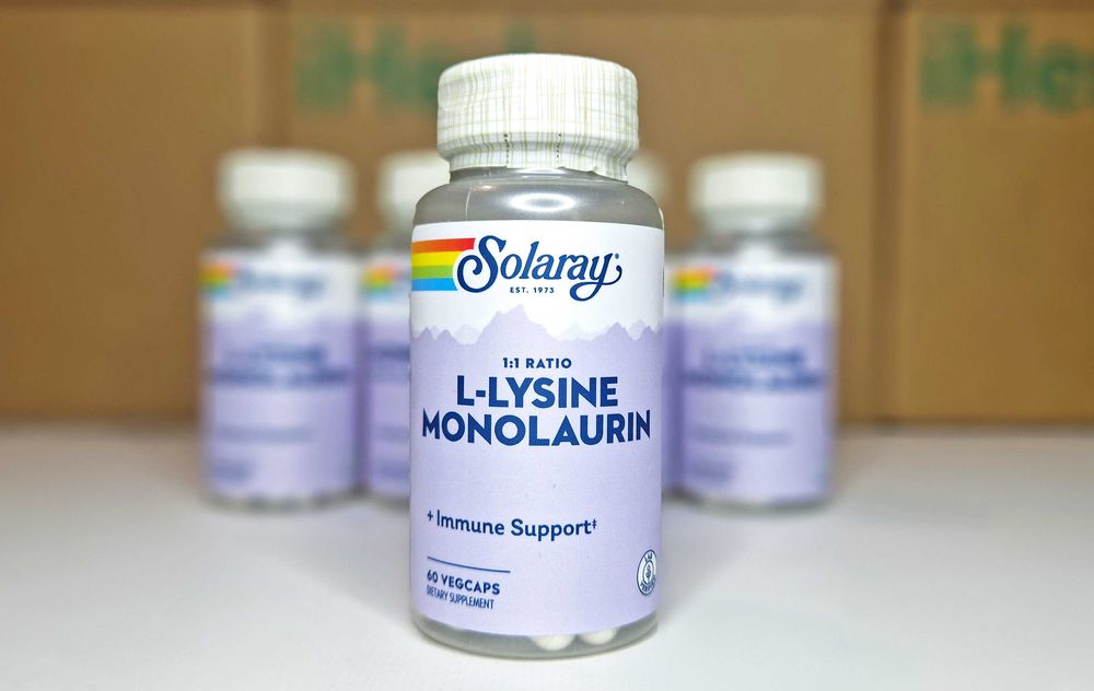 L-лизин и монолаурин Solaray, 1:1, 500 мг, 60 шт. L-Lysine Monolaurin.