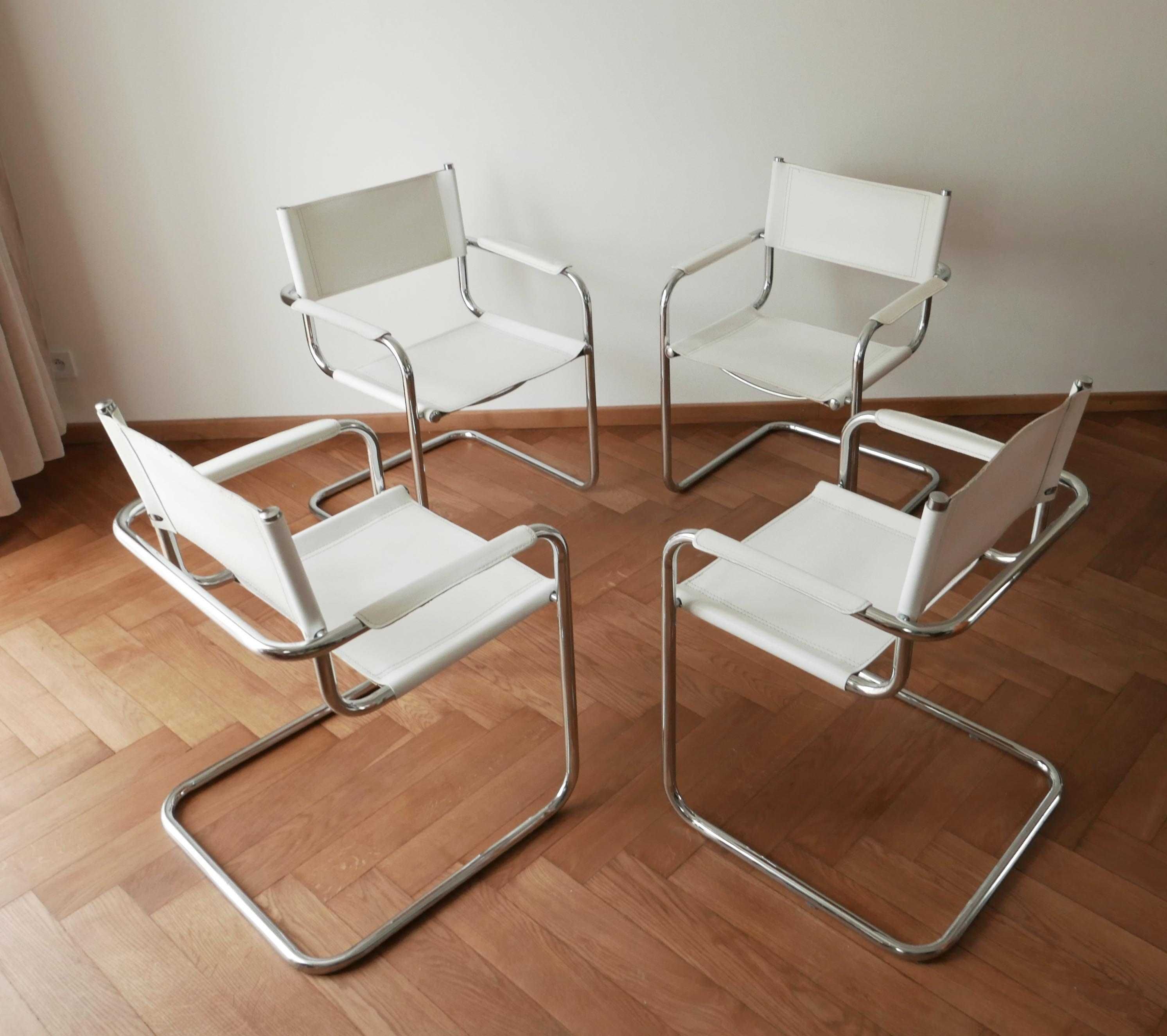 4 krzesła, Bauhaus, skóra naturalna, chrom., modern