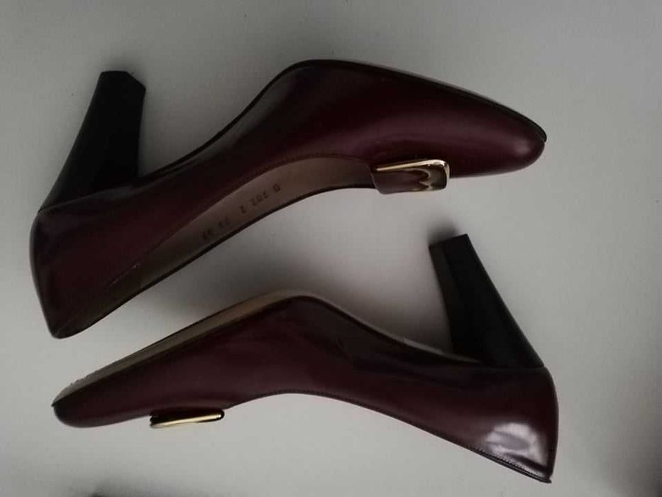 Czółenka skóra naturalna bordowe (burgund) roz. 37