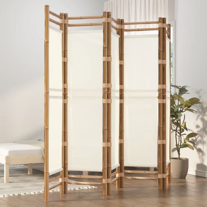vidaXL Składany parawan 5-panelowy, 200 cm, bambus i płótno
