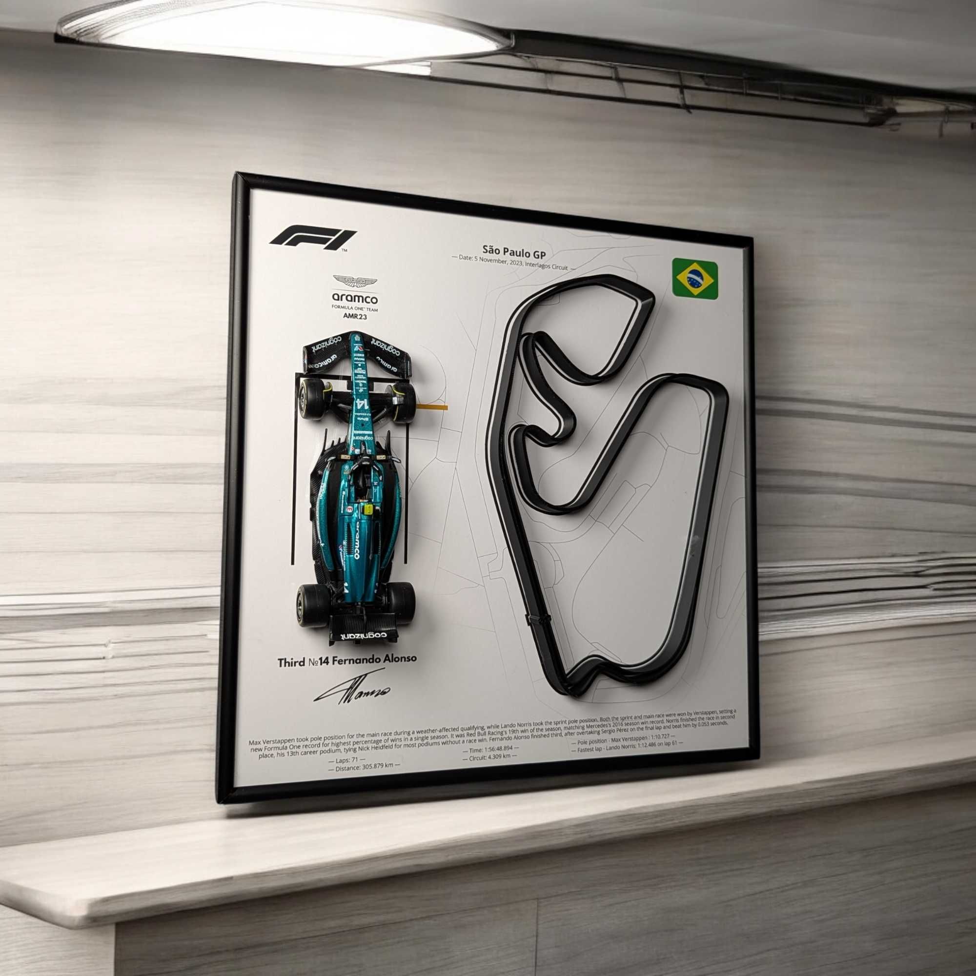 Bburago з Рамкою F1 AMR23 Траса São Paulo GP 2023 #14 Fernando Alonso