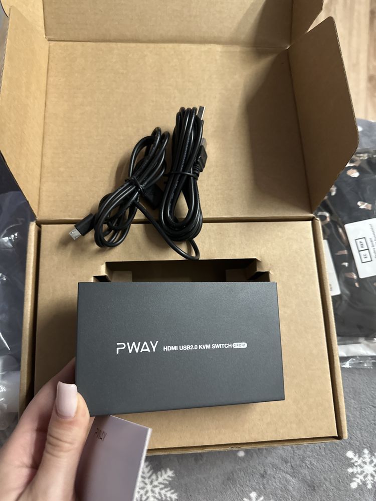 PWAY HDMI przełącznik KVM 2 porty podwójny monitor obsługuje 4K