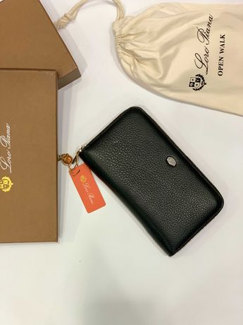 Кожаный черный кошелек клатч портмоне натуральная кожа Loro Piana k382
