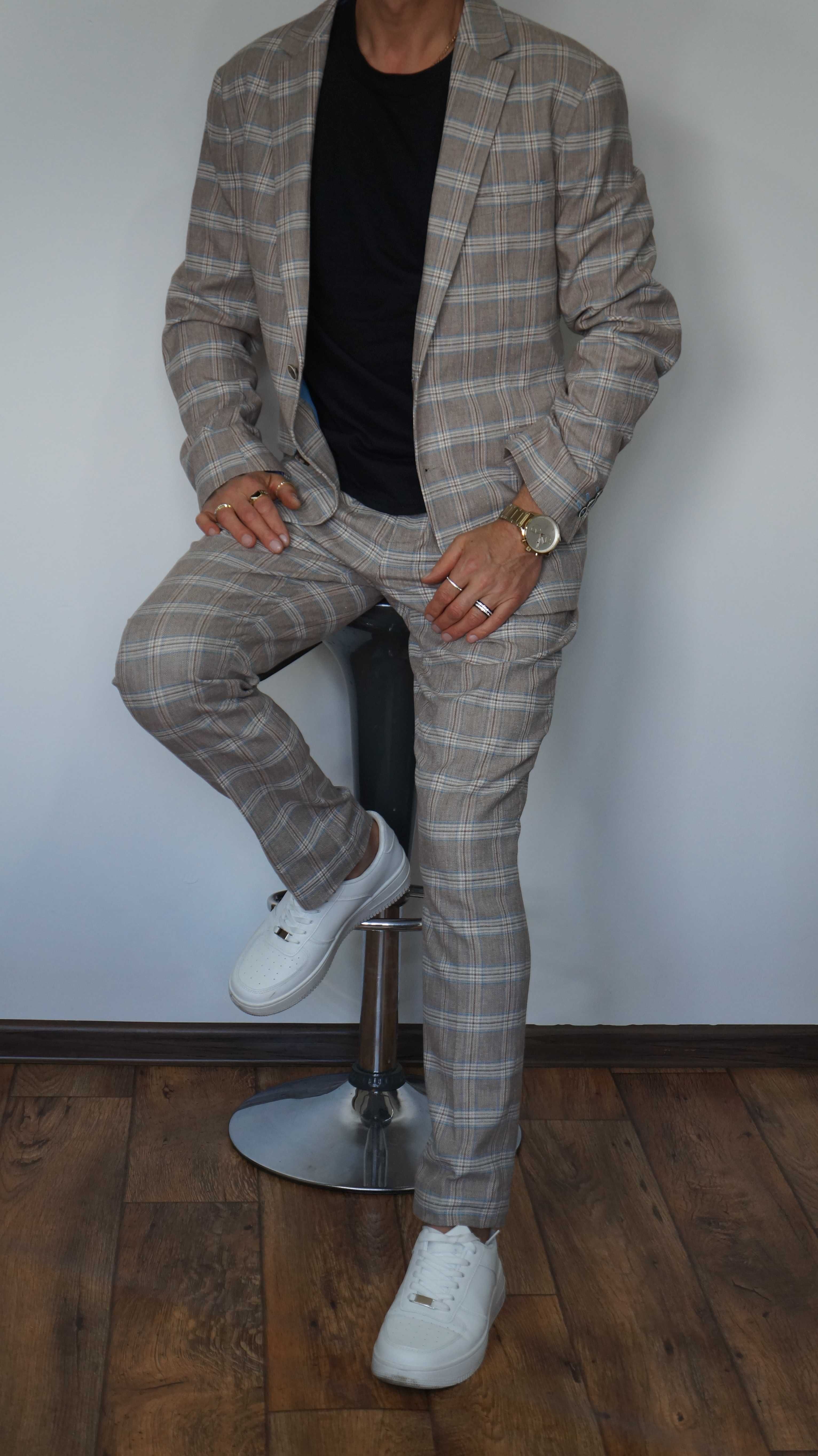 Garnitur Medicine Rozmiar M Kolor Beż krata Slim Fit