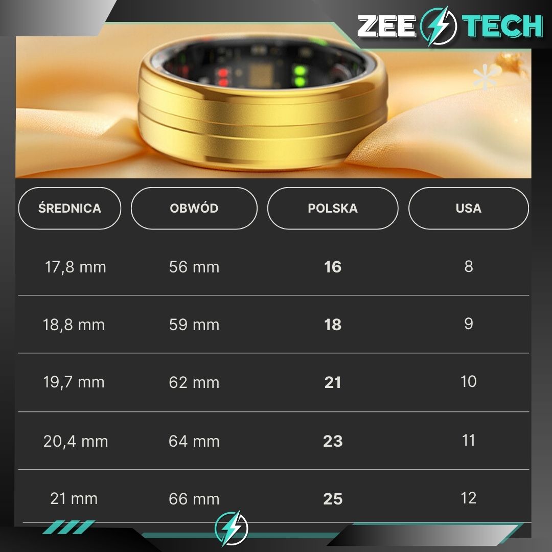 Smart Ring Inteligentny Pierścionek Tętno Sen Rozmiar 16 Smartring