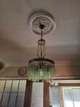 Candeeiro Vintage de Teto com Pendentes em Vidro Verde – Excelente Est