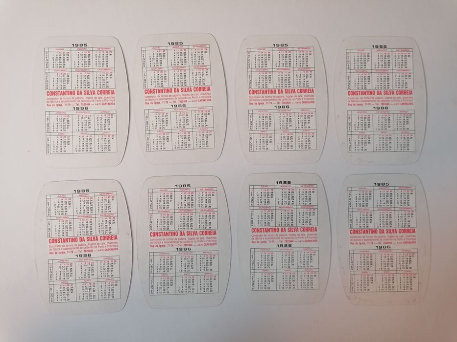 Conjunto de 8 calendários de 1985/1986 de trajes antigos
