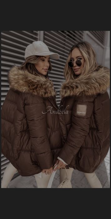 Kurtka zimowa bardzo ciepła brąz czekolada