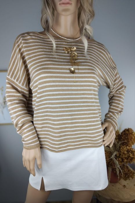 Kaszmirowy sweter w paski wełniana bluza wiskozowa dzianinowa bluzka M