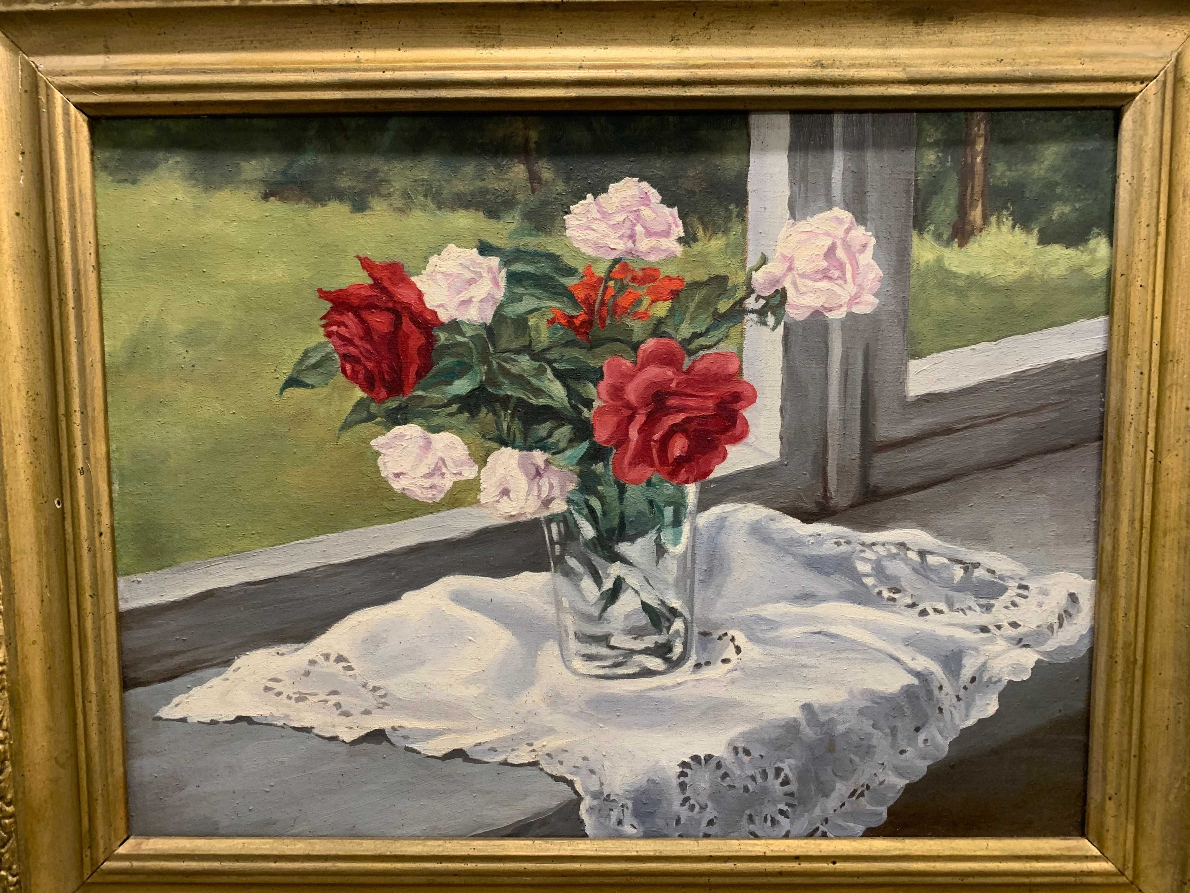 Картина"Ваза з трояндами",олія на полотні .Розм.57*71 см