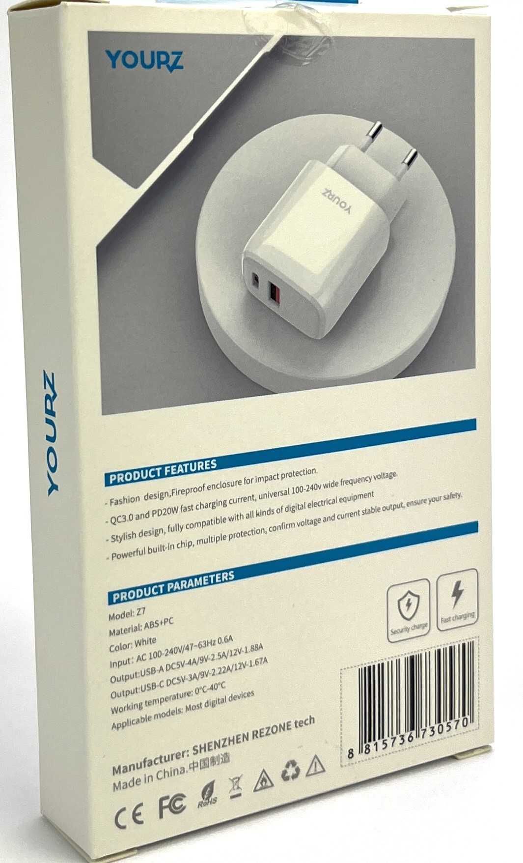 Ładowarka sieciowa szybka IPHONE SAMSUNG 2X USB C USB A QC 3.0 PD 20w