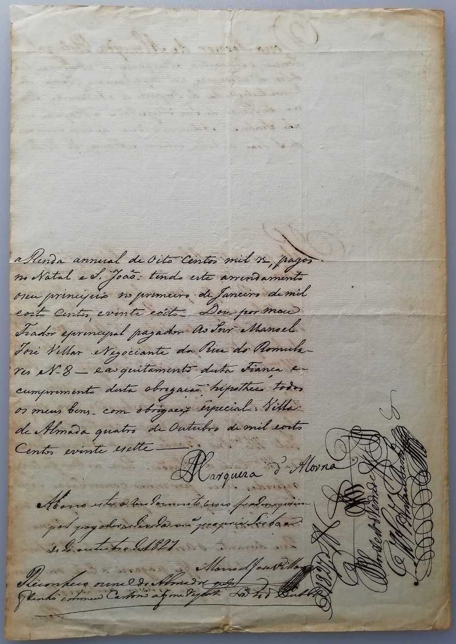 RARÍSSIMO Autógrafo Original da MARQUESA DE ALORNA "Alcipe" - 1827