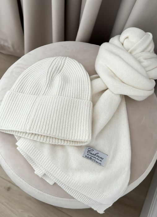 Komplet czapka i szalik Cashmere śmietankowa biel