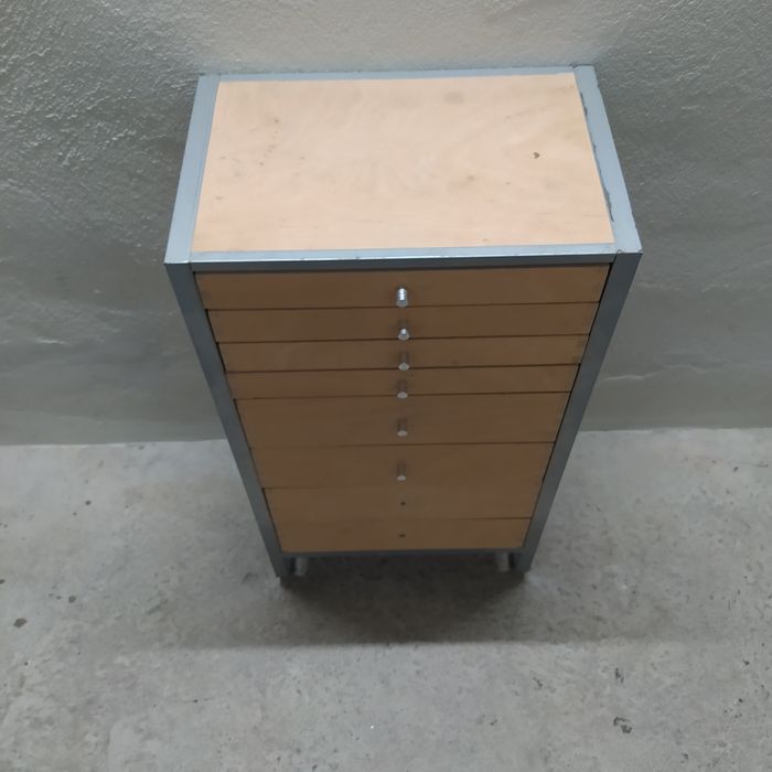 Szafka warsztatowa, metal + sklejka, 8 szuflad