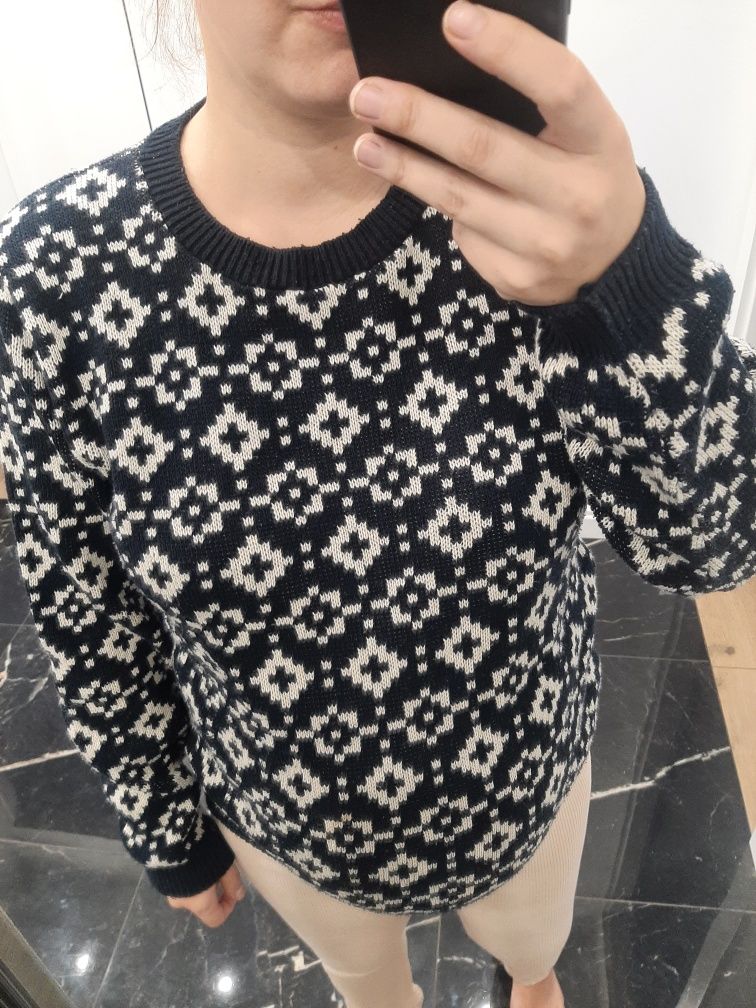 Sweter geometryczny ciepły zimowy casual basic made in England vintage