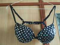 Gora od stroju kapielowego bikini pushup czarny w srebrne kropki 36B