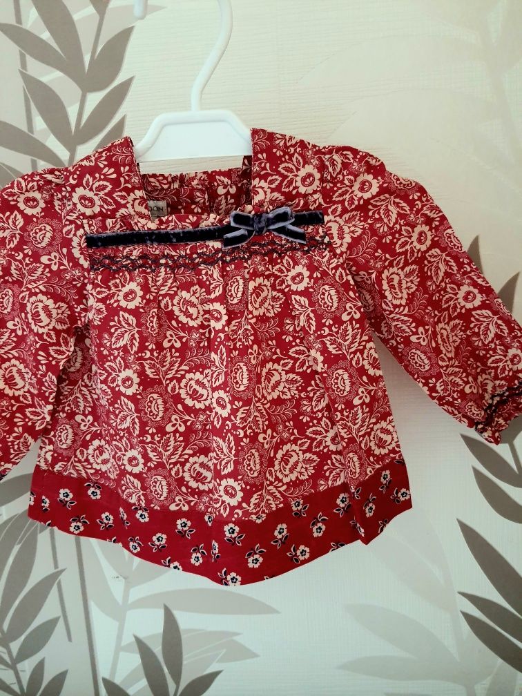 Koszula bluzka w kwiaty Monsoon 3-6 miesięcy 62-68cm 100% bawełny