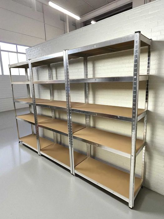 Стелаж металевий  | Чорний, оцинкований, з МДФ полицями 180×90×40