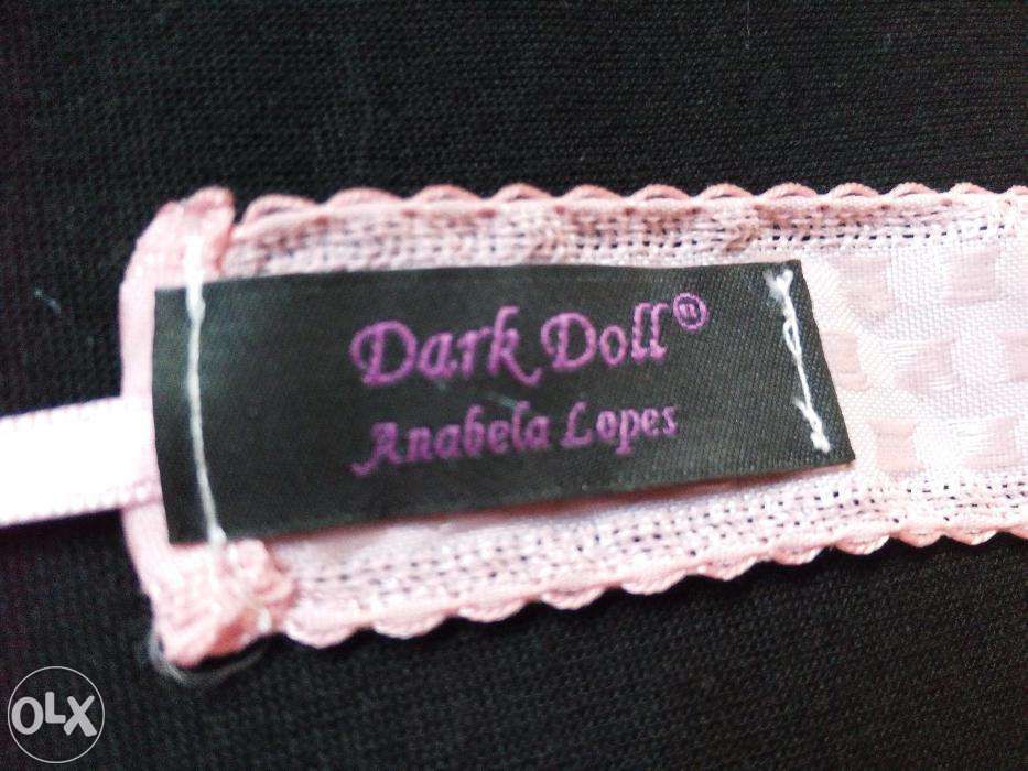 Gargantilha colar rosa com laço e contas - Dark Doll - novo