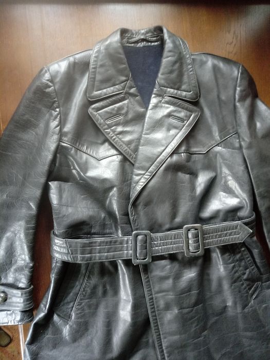 płaszcz skórzany oficerski niemiecki wermacht  gestapo czarny