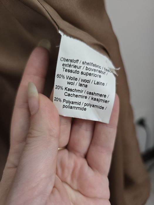 Plaszcz klasyczny wełniany beżowy karmelowy XL XXL 44 42 kaszmir wełna