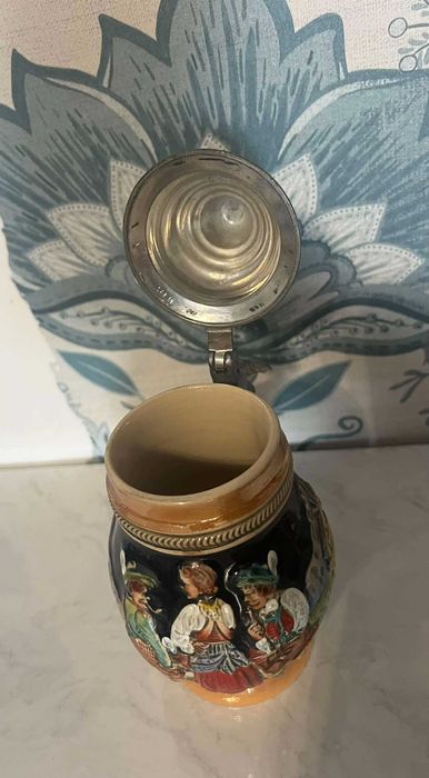 Kolekcjonerski ceramiczny kufel z przykrywką klapką Niemcy Bawaria