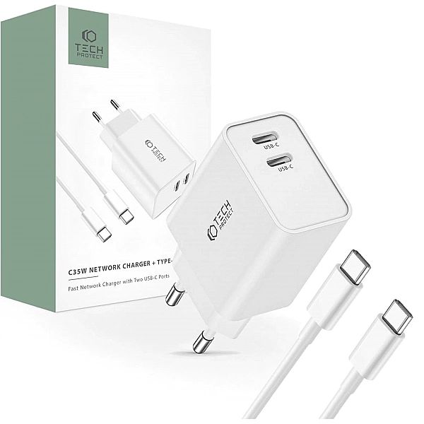 Ładowarka Tech-Protect C35W sieciowa 2x USB-C PD 35W z kablem USB-C /