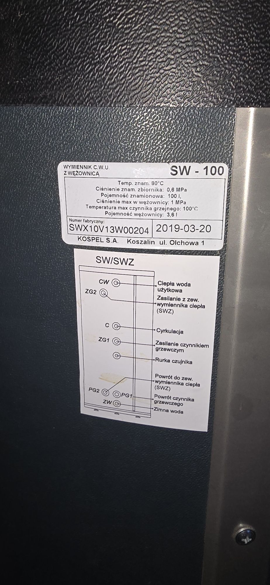 Kospel sw100 wymiennik cwu z wężownicą