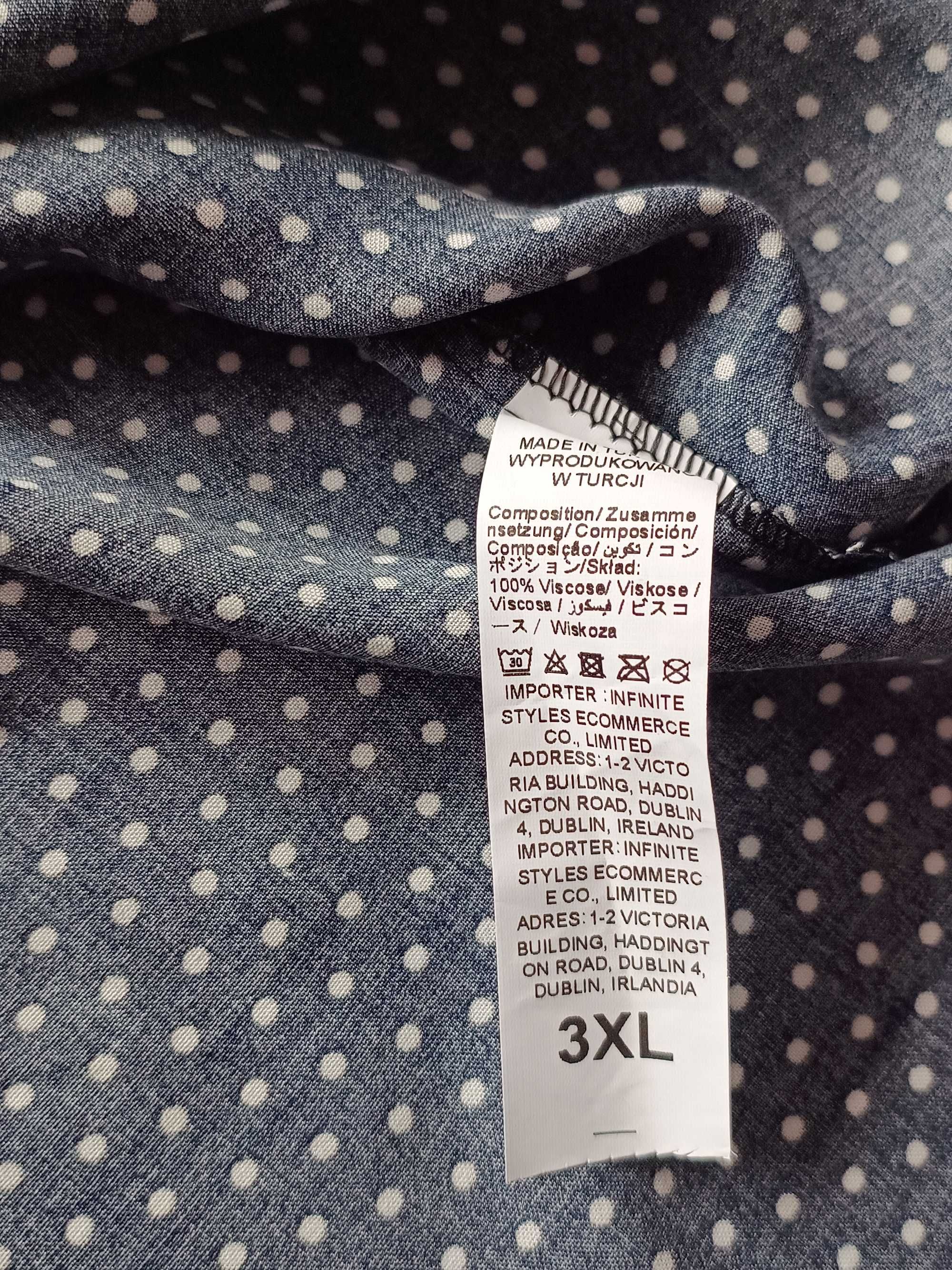 Nowa granatowa sukienka midi szmizjerka w groszki wiskoza 46 oversize