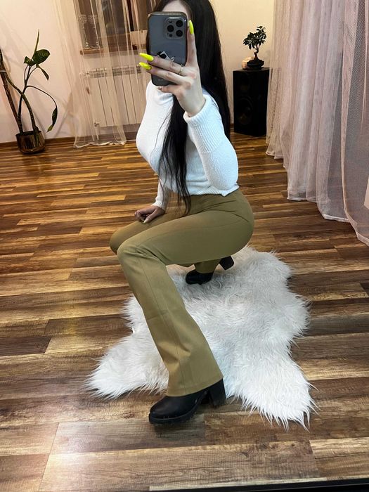 Spodnie dzwony szerokie nogawki brązowe beżowe XS wysoki stan