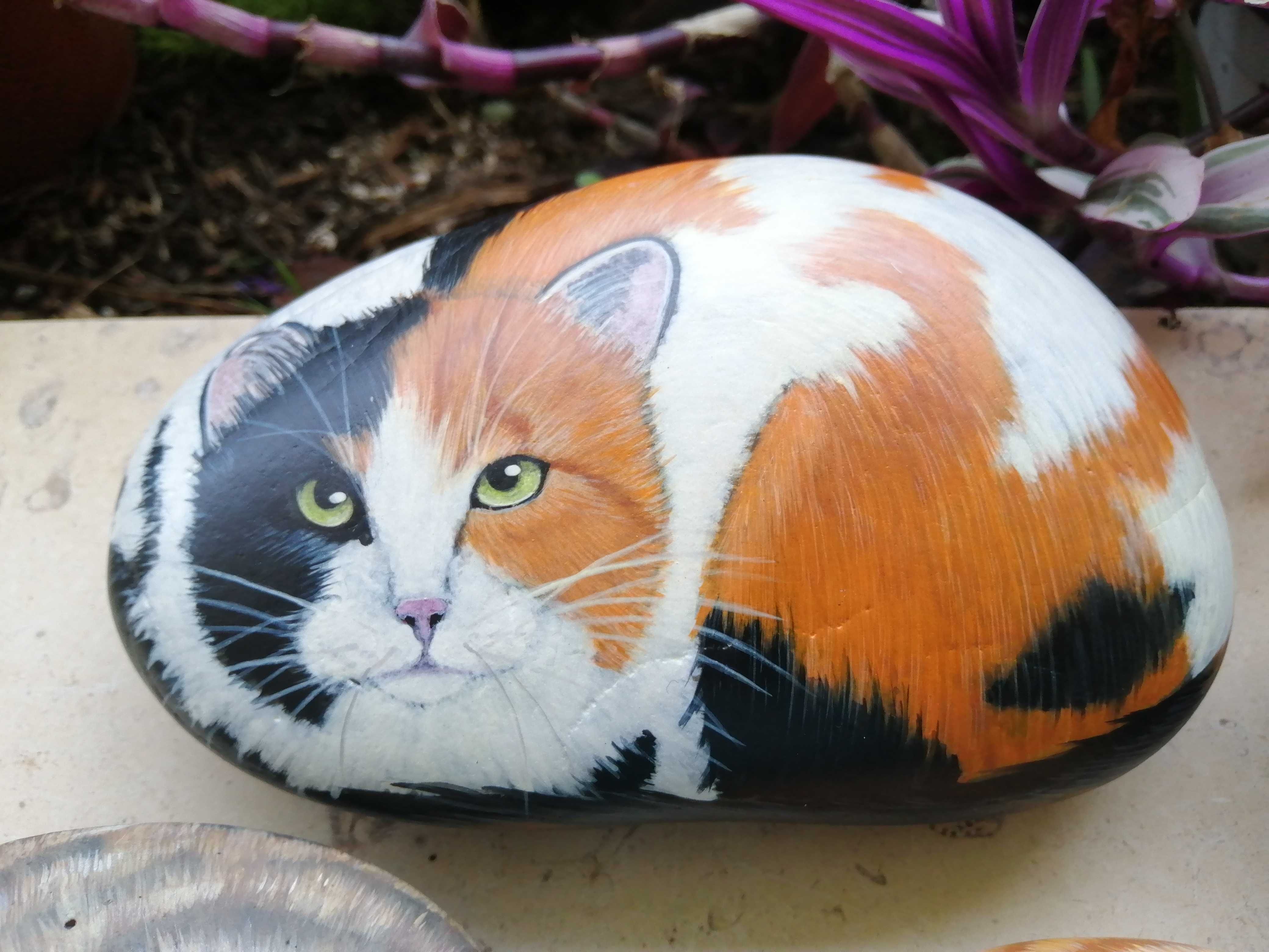 Pintura artesanal em pedras - gatos