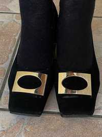 Чорні замшеві туфлі, 38,5 розмір, 7 см каблук.