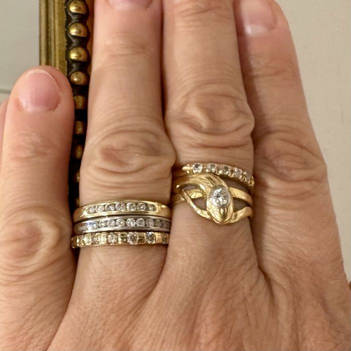 Retro pierścionek obrączka zloto 14 k brylanty 0,25 ct R15 wycena