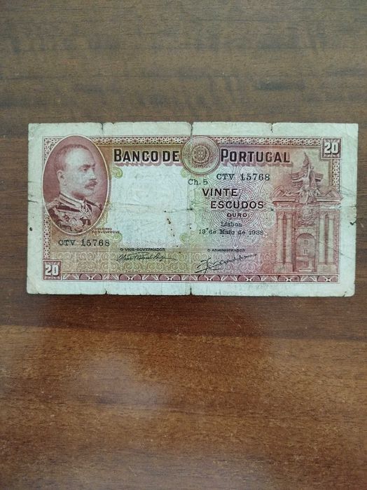 Nota de 20$00 de 1938 - MOUSINHO DE ALBUQUERQUE