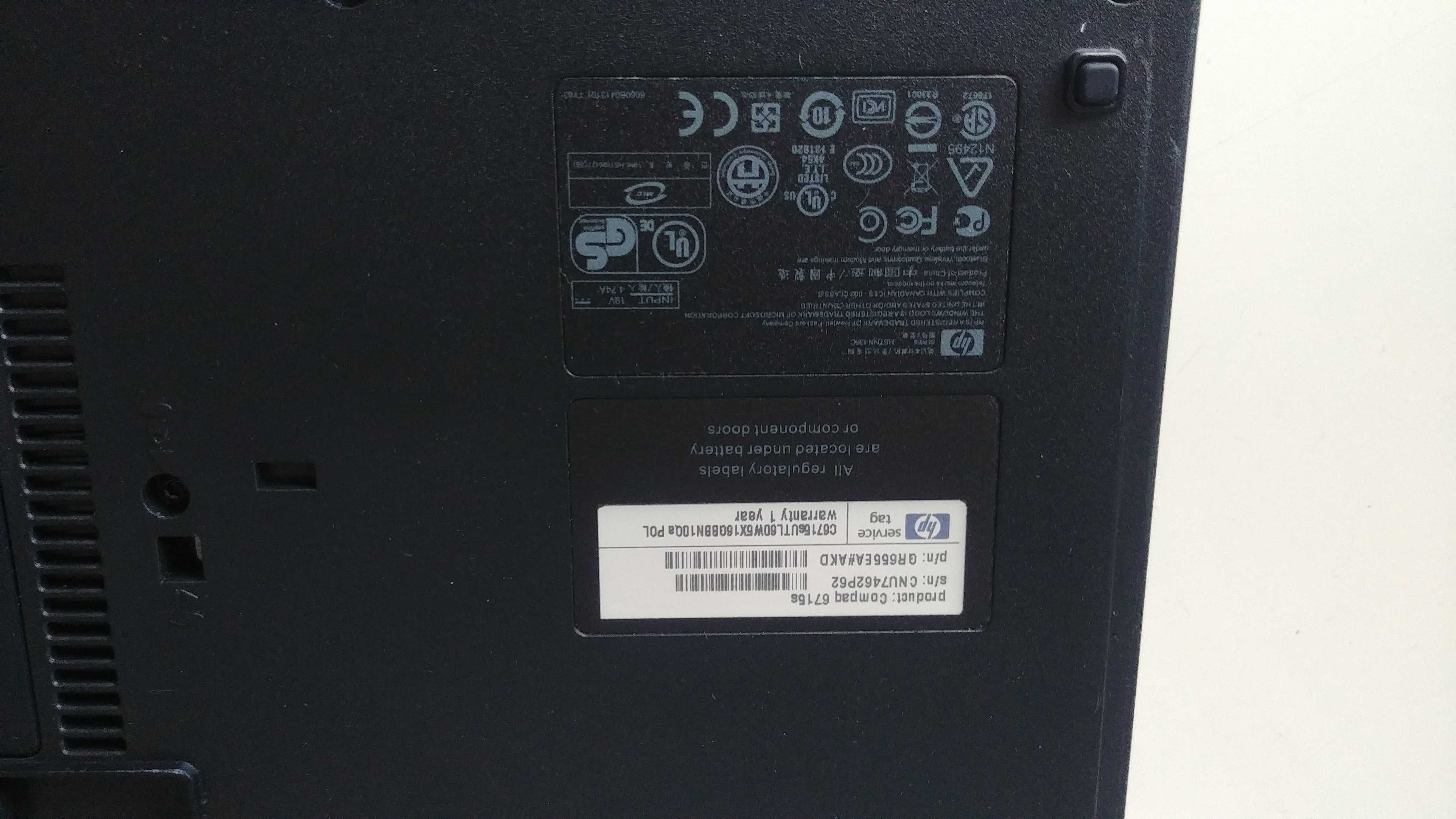 Compaq 6715s uszkodzona matryca na części
